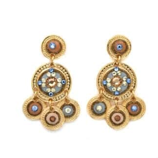 Gas Bijoux Boucles Earrings Sequin 2 Rows Blue Gold - Bijoux L'Inedit