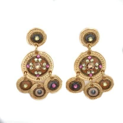 Gas Bijoux Earrings  Sequin 2 Rows Gold Pink Yellow - Bijoux L'inedit