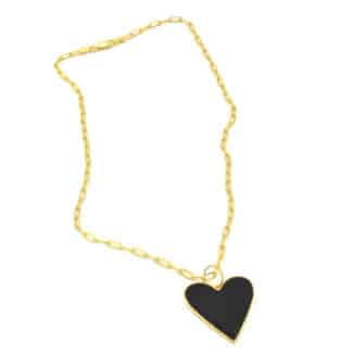Sterling Silver Necklace Heart Black and Gold - Bijoux L'Inedit