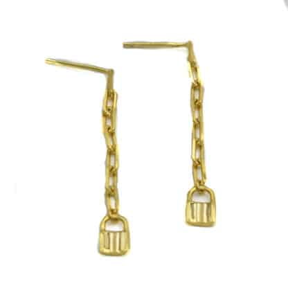 Sterling Silver Earrings Gold Padlock - Bijoux L'Inedit