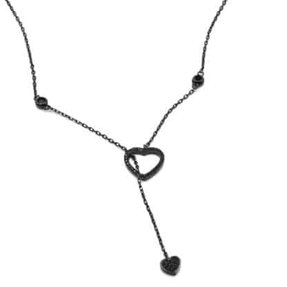 Sterling Silver Necklace Black Heart - Bijoux L'Inedit
