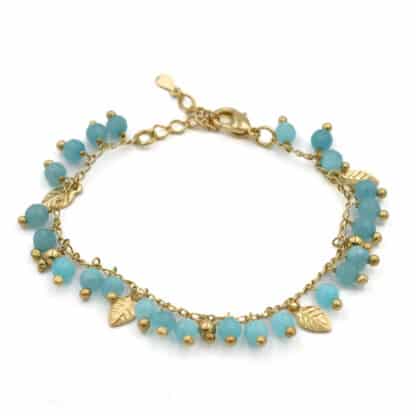 Donna Si Bracelet Folhas e Pedra Aqua - Bijoux L'Inedit