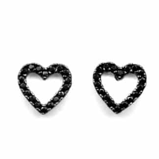 Sterling Silver Earrings Black Heart - Bijoux L'Inedit