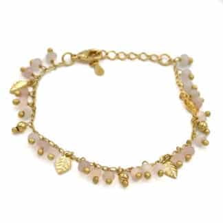 Donna Si Bracelet Folhas e Pedra Rosa - Bijoux L'Inedit