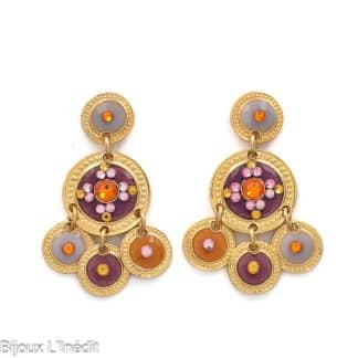 Boucles d'Oreilles-pour-Femme-Sequin-Deux-Rangs-Or-Gas-Bijoux-Bijoux-L'Inédit