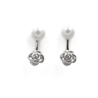 Argent Sterling Boucles d'Oreilles Perle et Rose - Bijoux L'inédit