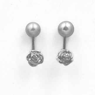 Argent Sterling Boucles d'Oreilles Perle Grise et Rose - Bijoux L'Inédit