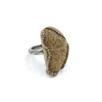 Argent Sterling Bague Corail Fossilisé - Bijoux L'inédit