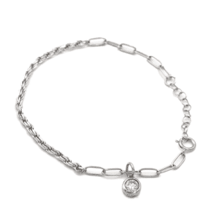 Argent Sterling Bracelet Chaine et Solitaire - Bijoux L'Inédit