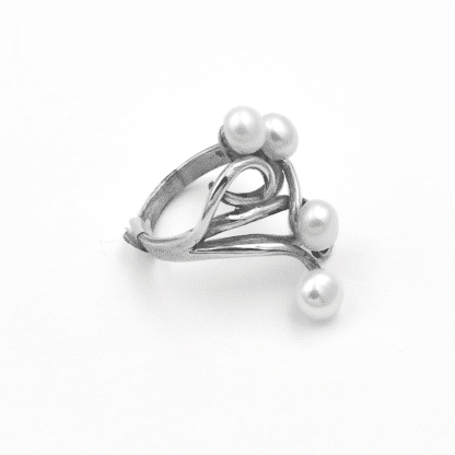 Argent Sterling Bague Fioriture et Perle. - Bijoux L'inédit