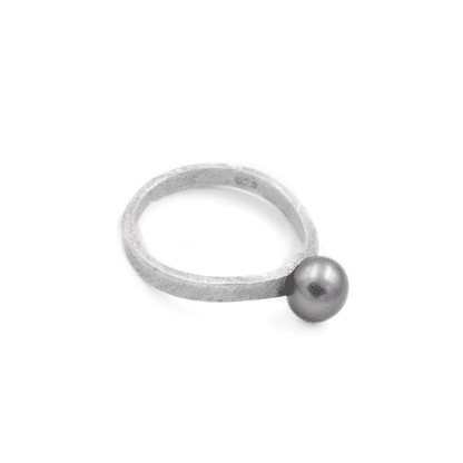 Argent Sterling Bague Jonc Ondulé et Perle - Bijoux L'inédit