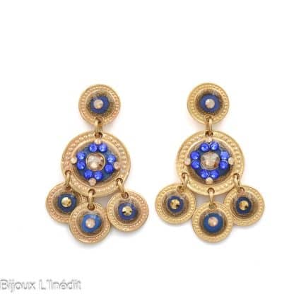 Boucles d'Oreilles-pour-Femme-Sequin-Deux-Rangs-Bleues-Gas-Bijoux--Bijoux-L'Inédit