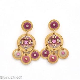 Boucles d'Oreilles-pour-Femme-Sequin-Deux-Rangs-Dorées-Gas-Bijoux-Bijoux-L'Inédit