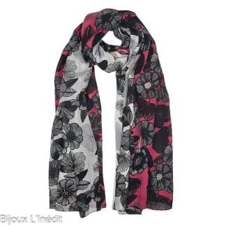 Foulard-pour-Femme-Line-Flowers-Fuschia-Vivante-Bijoux-L'Inédit
