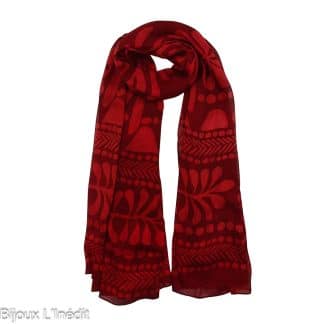 Foulard-pour-Femme-Warli-Print-Rouge-Vivante-Bijoux-L'Inédit