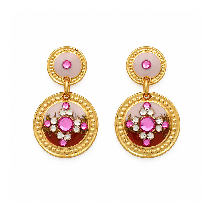Boucles-d'Oreilles-pour-Femme-Sequin-Émail-Rose-Gas-Bijoux-Bijoux-L'Inédit